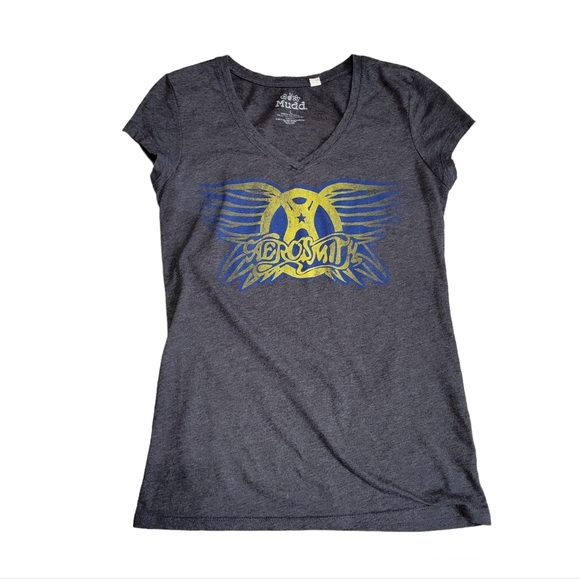 Mudd Tops - Mudd shirt Women's Size Juniors Large Aerosmith rock band gray